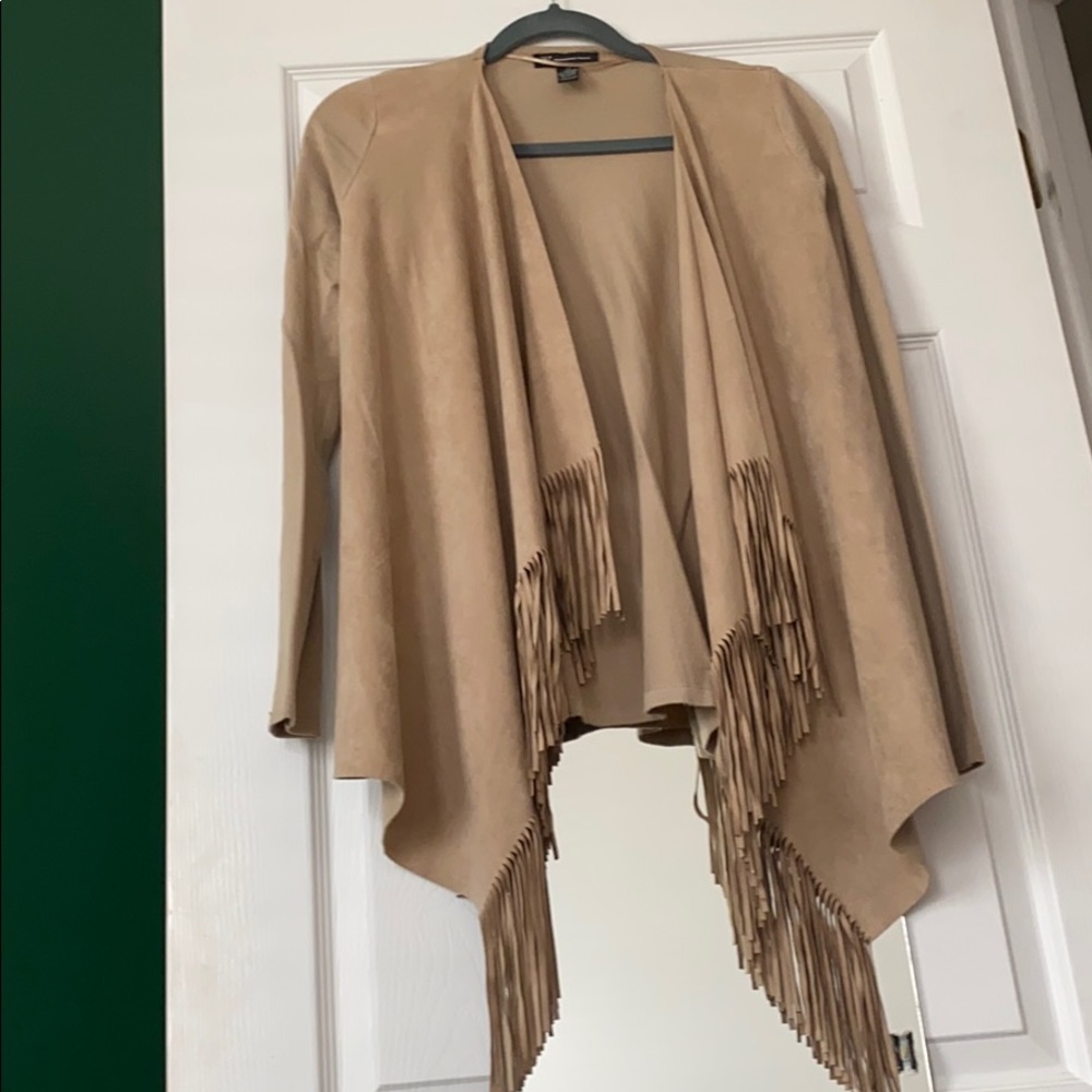 Faux Suede Fringe Cardigan